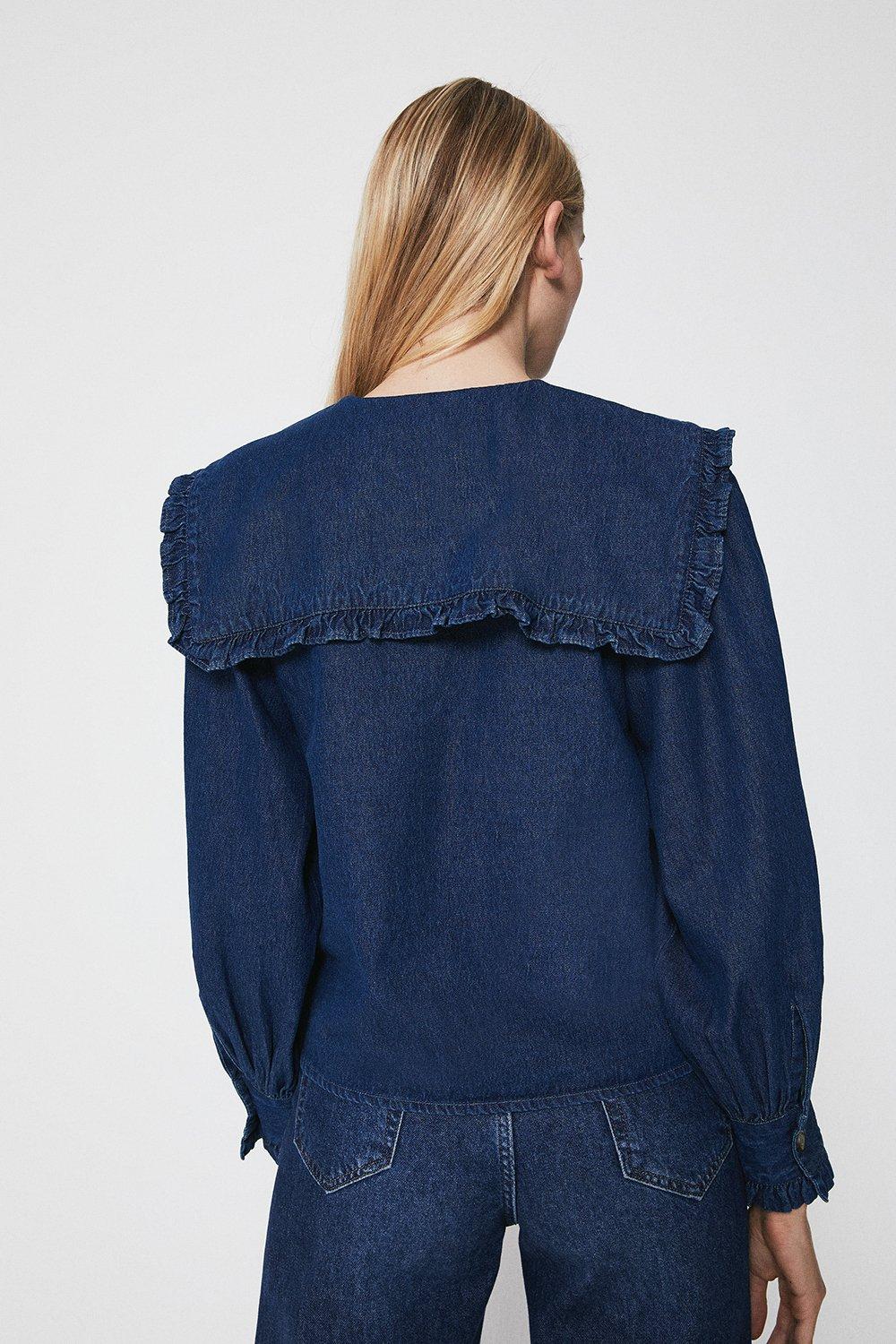 Tops | Denim Frill Collar Shirt | Warehouse